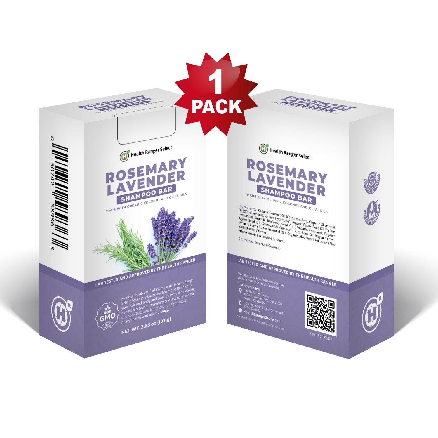 Organic Rosemary Lavender Shampoo Bar 3.65 oz (103g)
