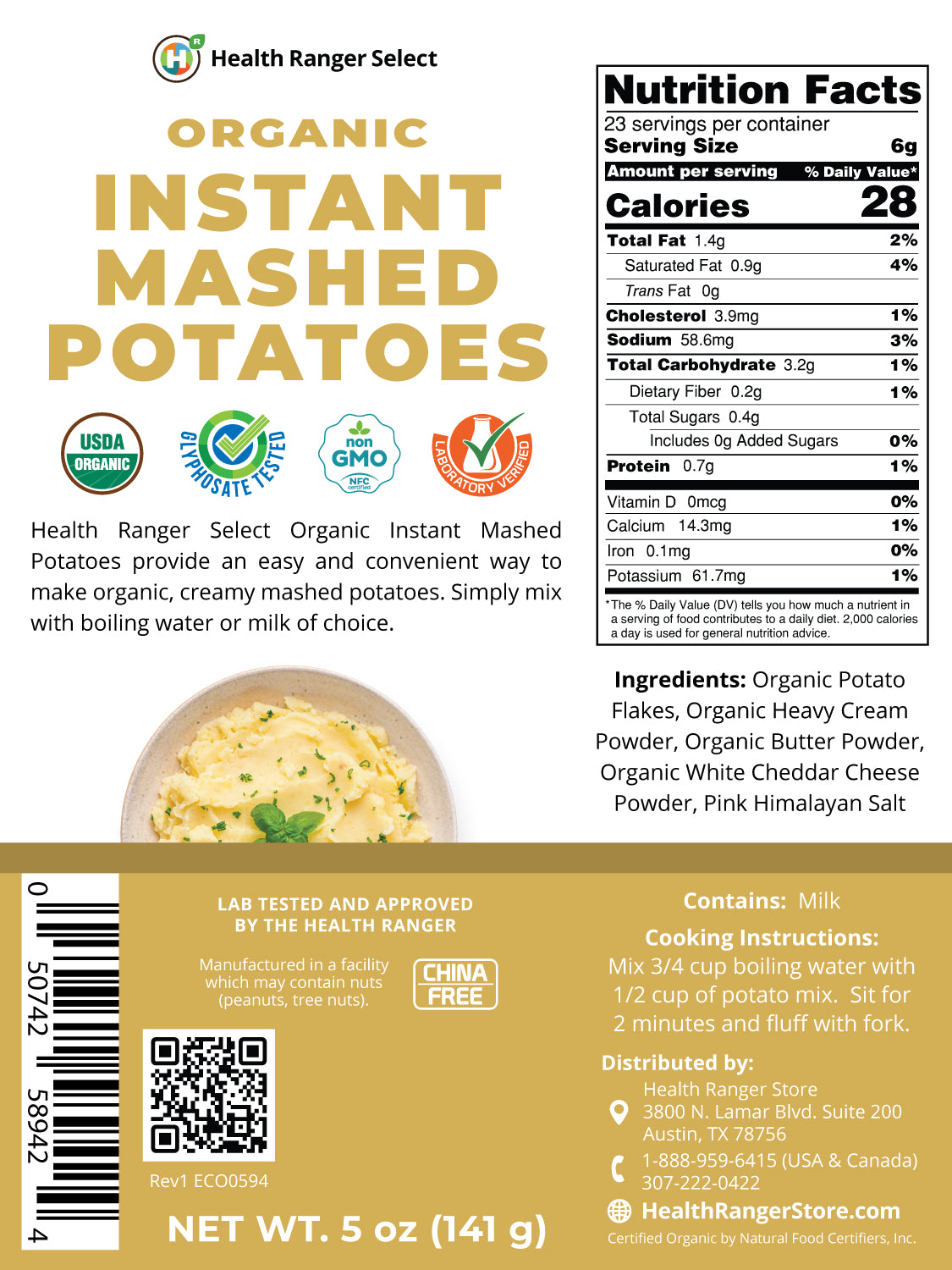 Anger Store Organic Creamy, Buttery and Cheesy Mashed Potatoes 5 oz (141g) – Health ...