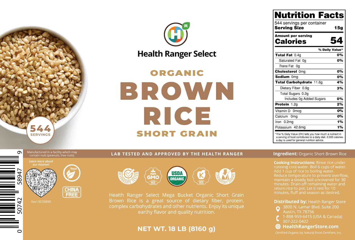 Mega Bucket Organic Short Grain Brown Rice 18 LB (8160 g) – Health ...