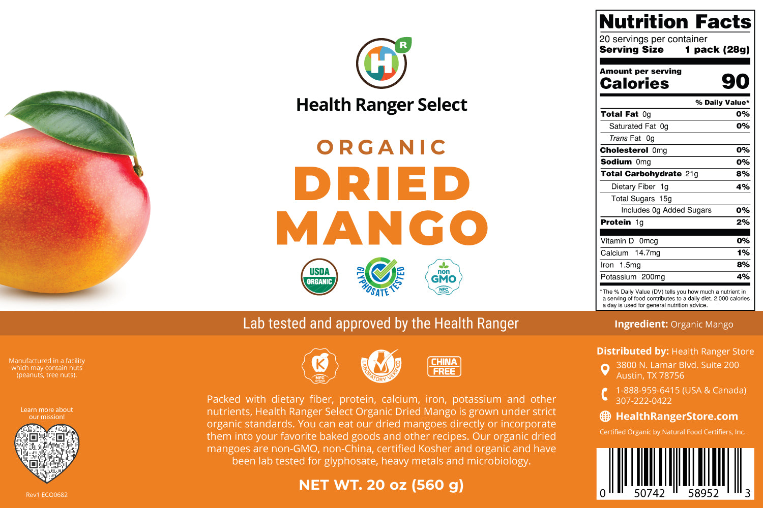Organic Dried Mango (20 oz, 560 g) 
