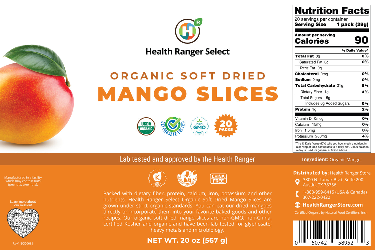 Organic Dried Mango (20 oz, 560 g) 