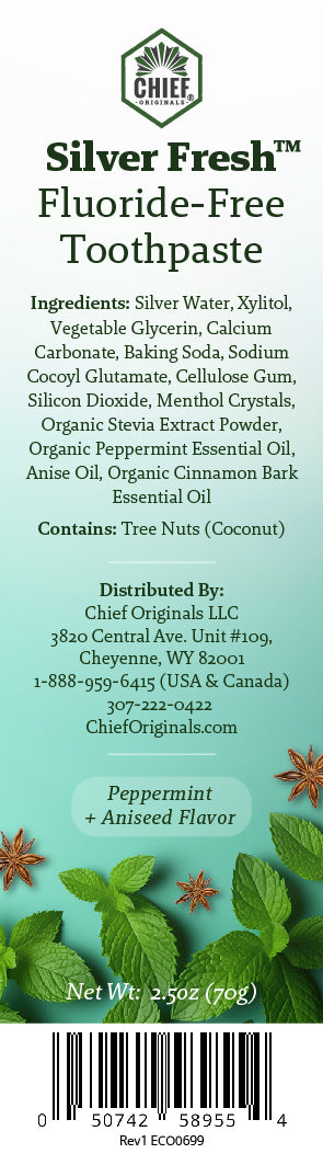 Silver Fresh Fluoride-Free Toothpaste (Peppermint + Anise) 2.5oz (70g ...