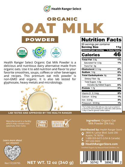Organic Oat Milk Powder 12 oz (340g)