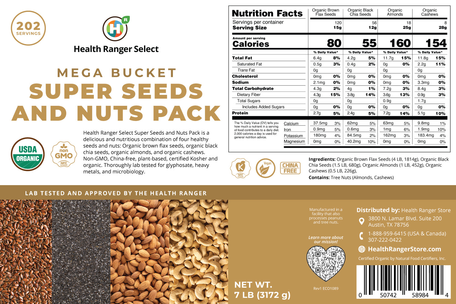 24 Days Food Supply (1 Adult) - Super Seeds and Nuts Pack (3-Buckets)