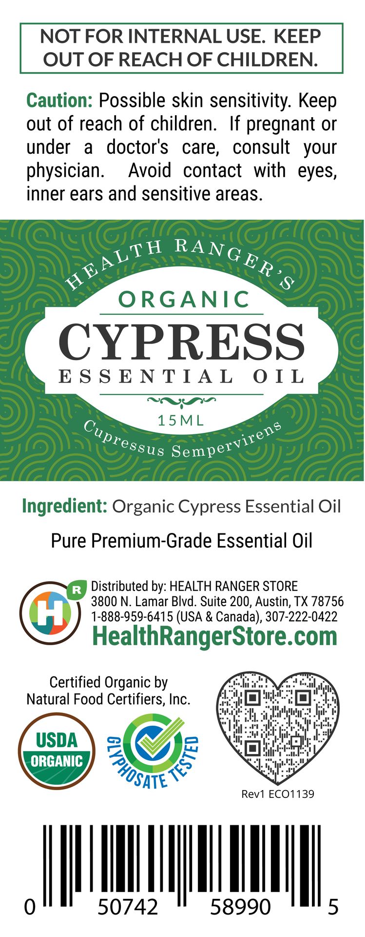 Organic Cypress Essential Oil 0.5oz (15ml)
