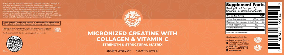 Micronized Creatine with Collagen &amp; Vitamin C - Strength &amp; Structural Matrix (7oz ) (198 g)