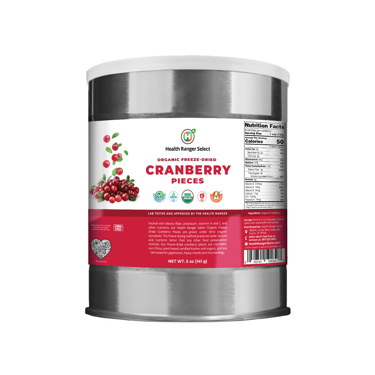 Organic Freeze Dried Cranberry Pieces 5 oz (141g) 