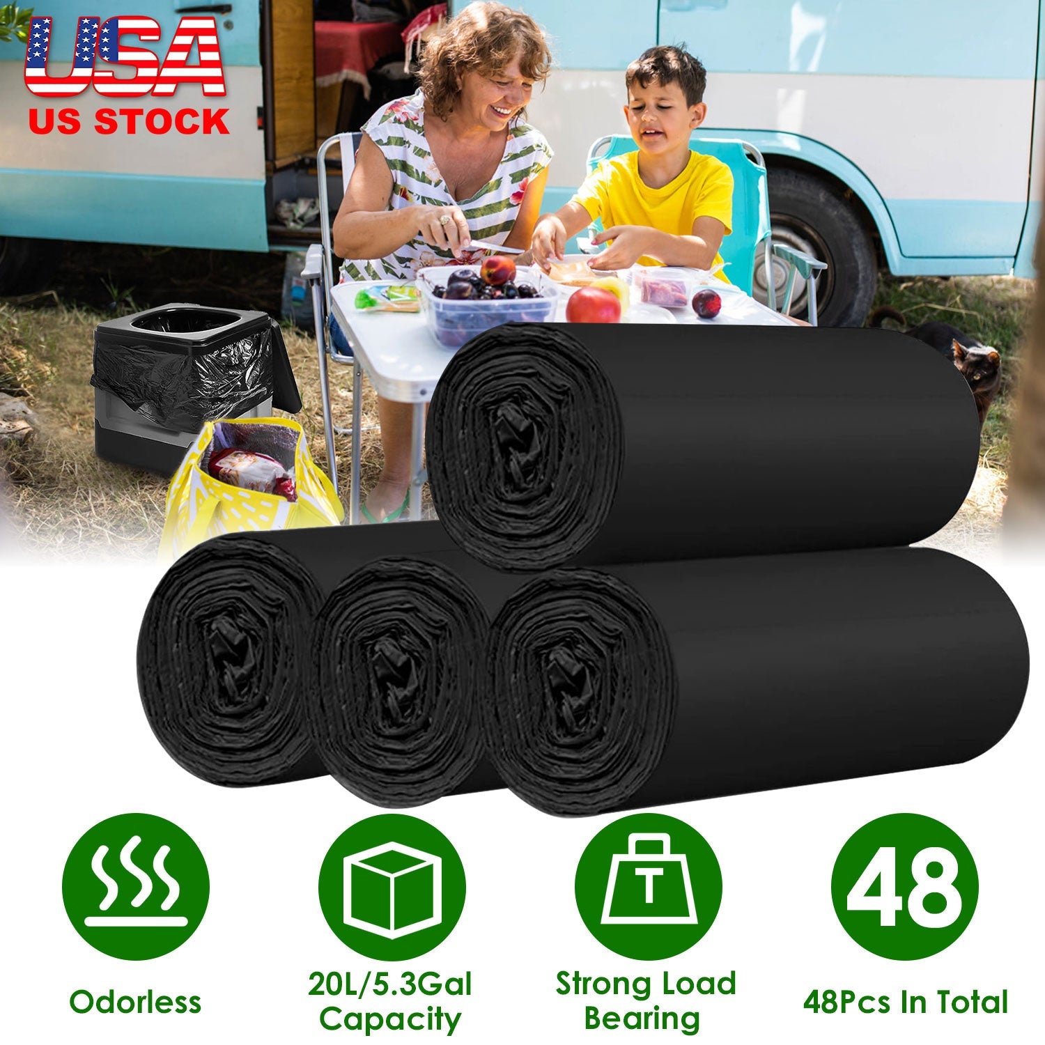 4 Rolls Black Garbage Bags 5.3 Gallons Unscented Disposable Trash Bags Portable Leak Resistant Trash Can Liners for Bathroom Office Kitchen Bedroom Ca