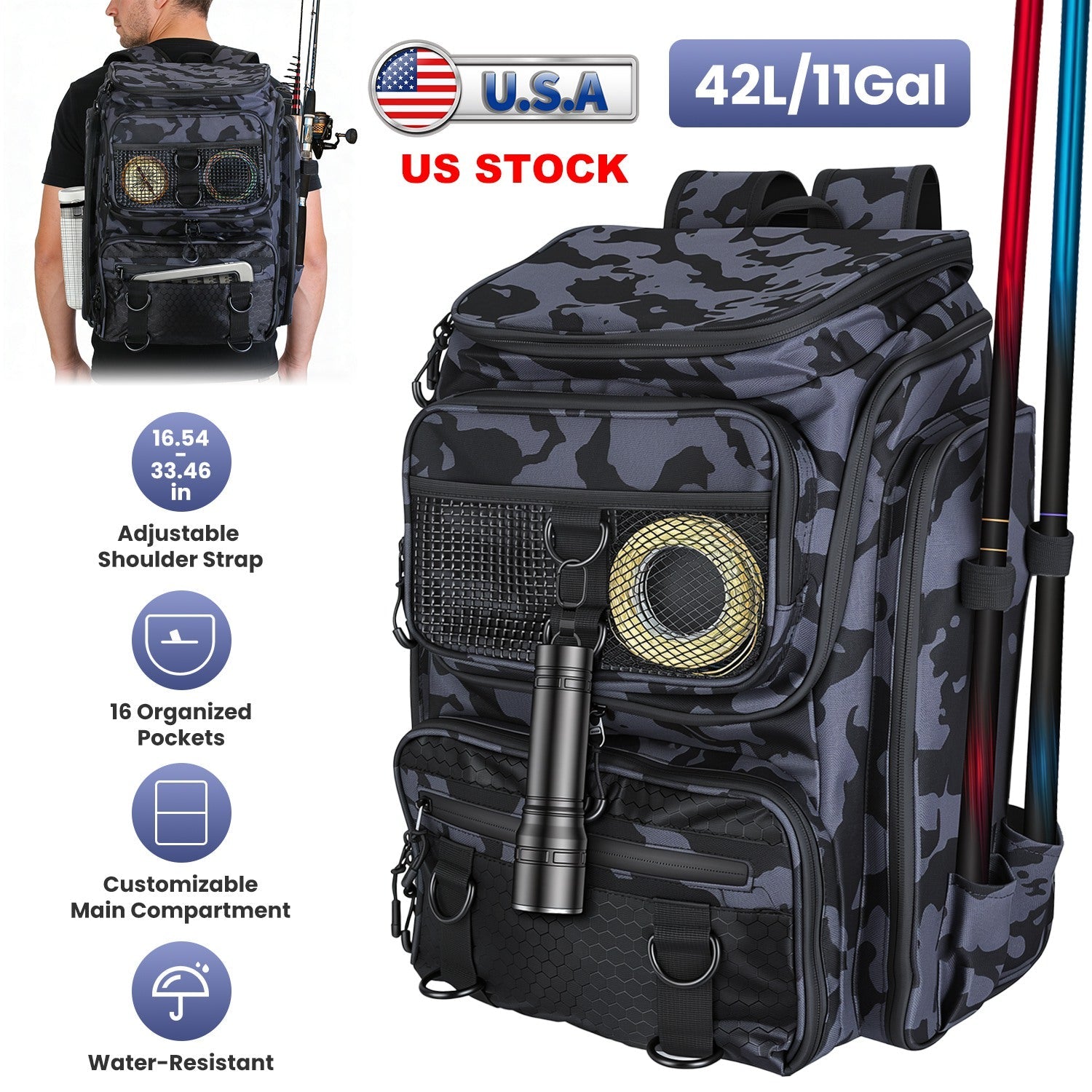 42L/11Gal Fishing Backpack Large Capacity Fishing Tackle Storage Bag w – Health Ranger Store