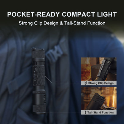 Powertac M5 Gen3 Tactical EDC Flashlight | 2030LM Super Bright | Auto-Magnetic Charge | IPX8 Waterproof &amp; 2M Drop Resistant | 1-Inch Picatinny Mount Compatible