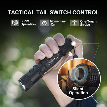 Powertac M5 Gen3 Tactical EDC Flashlight | 2030LM Super Bright | Auto-Magnetic Charge | IPX8 Waterproof &amp; 2M Drop Resistant | 1-Inch Picatinny Mount Compatible
