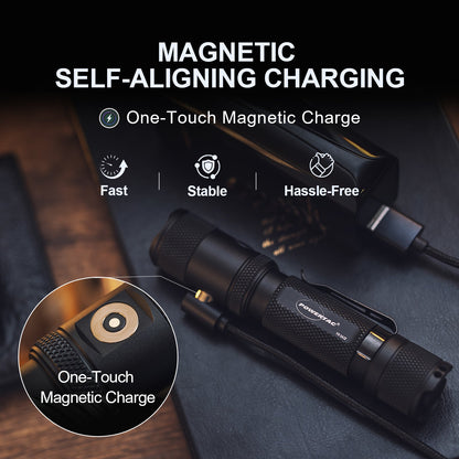 Powertac M5 Gen3 Tactical EDC Flashlight | 2030LM Super Bright | Auto-Magnetic Charge | IPX8 Waterproof &amp; 2M Drop Resistant | 1-Inch Picatinny Mount Compatible