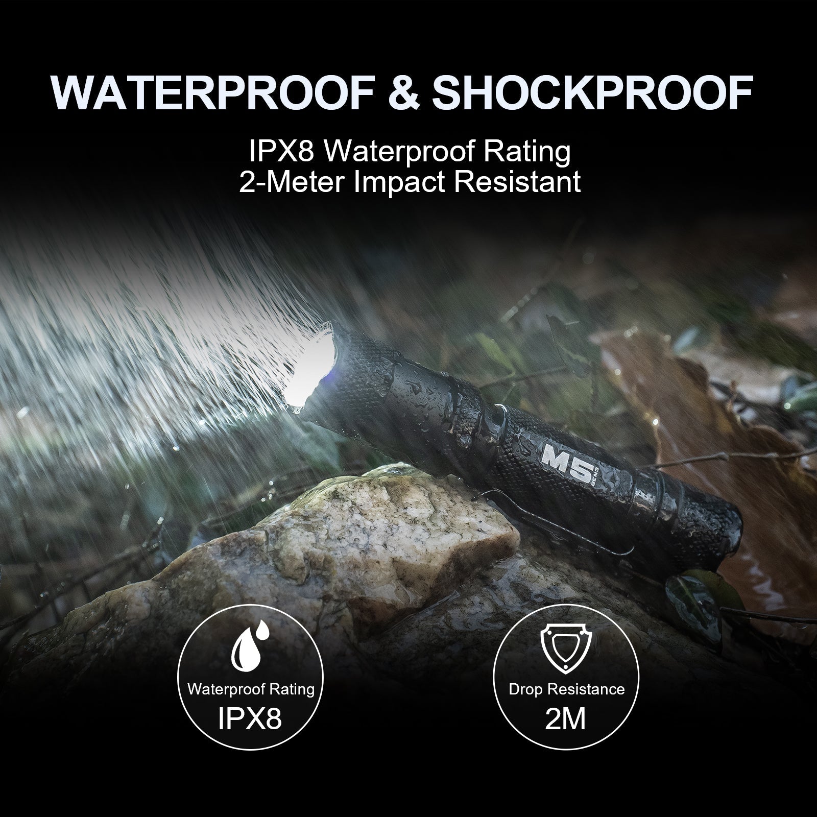 Powertac M5 Gen3 Tactical EDC Flashlight | 2030LM Super Bright | Auto-Magnetic Charge | IPX8 Waterproof &amp; 2M Drop Resistant | 1-Inch Picatinny Mount Compatible