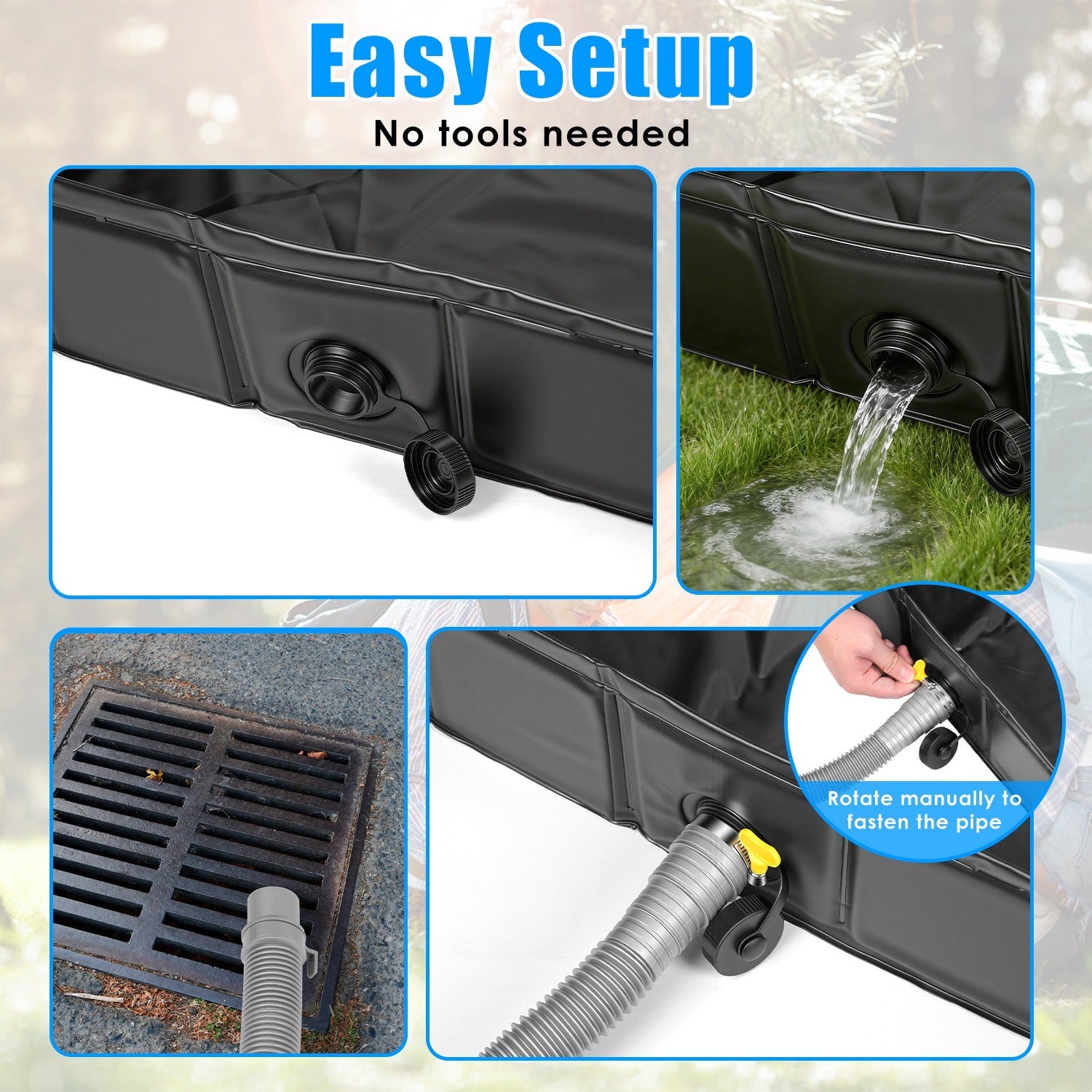 41x41x5.5in Portable Shower Pan Foldable Shower Basin Collapsible Camping Shower Tent Base with Detachable Drain Pipe for Indoor &amp; Outdoor