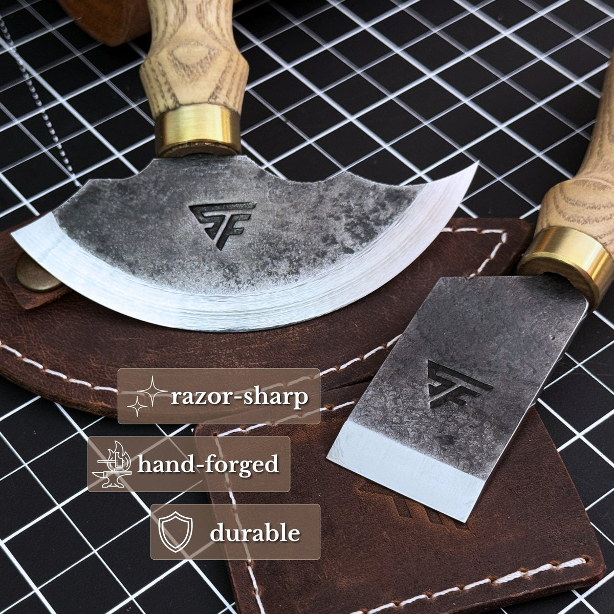 2-Piece Rounded and Straight Leather Knife Set