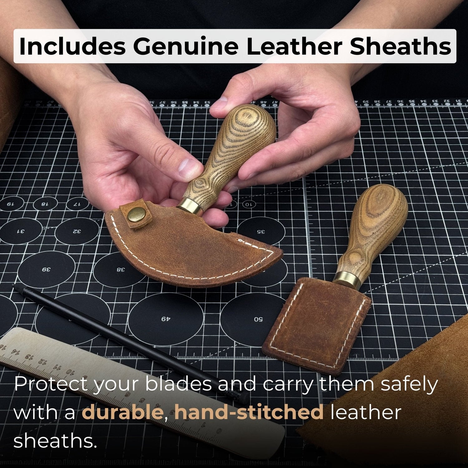 2-Piece Rounded and Straight Leather Knife Set