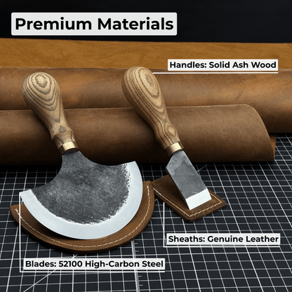 2-Piece Straight and Round (Half Moon) Leather Knife Set