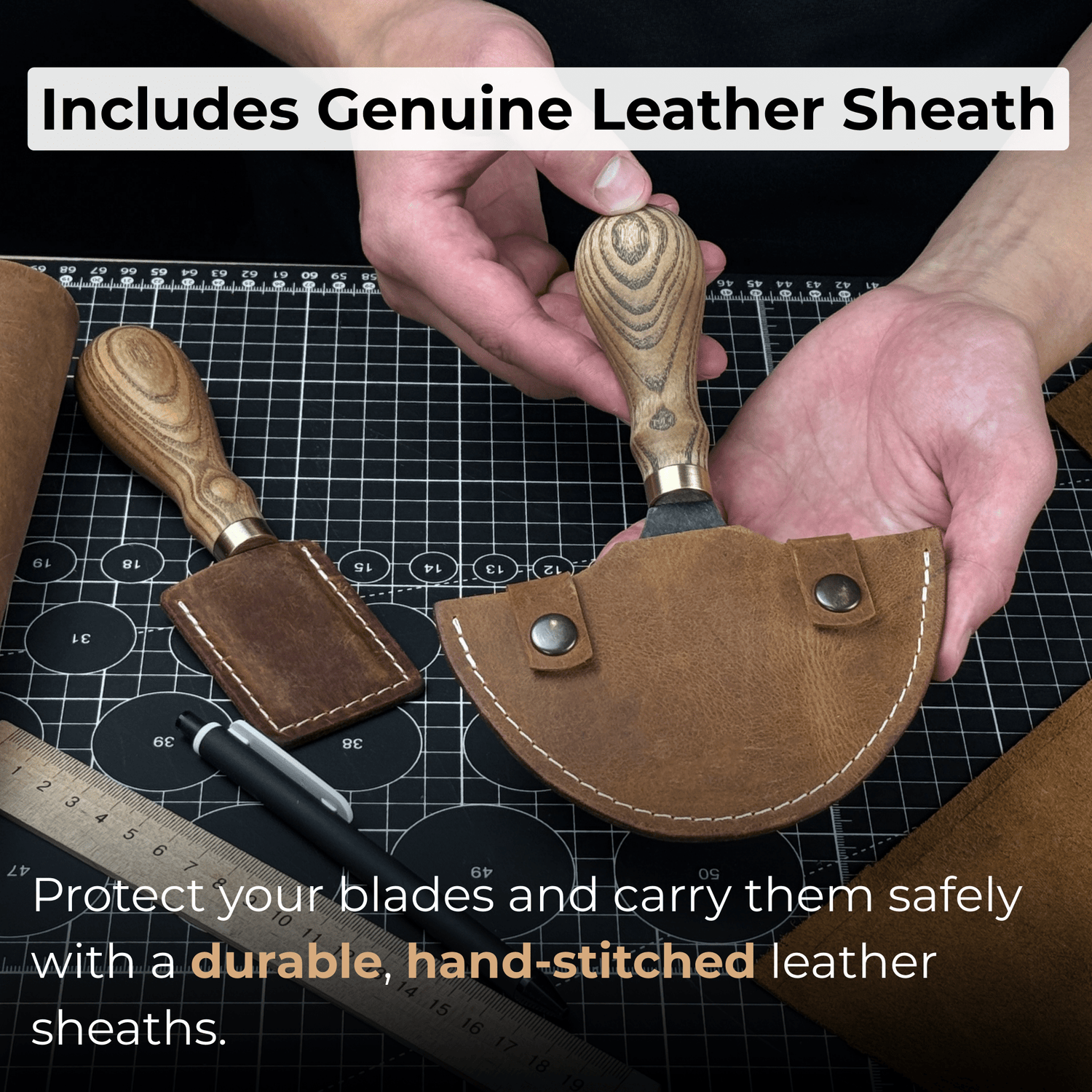 2-Piece Straight and Round (Half Moon) Leather Knife Set