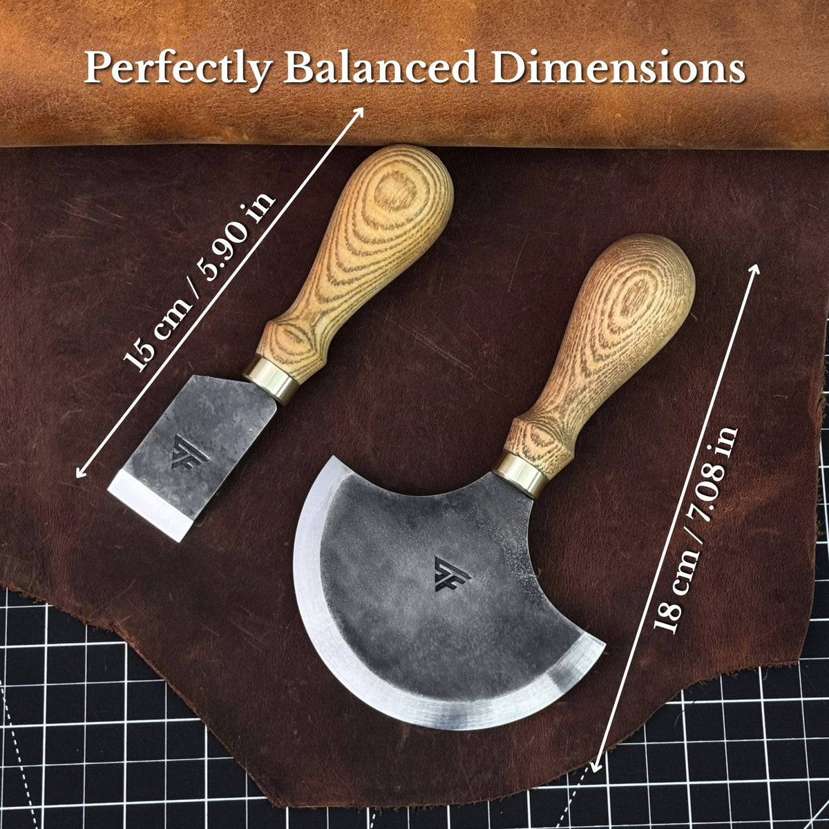 2-Piece Straight and Round (Half Moon) Leather Knife Set
