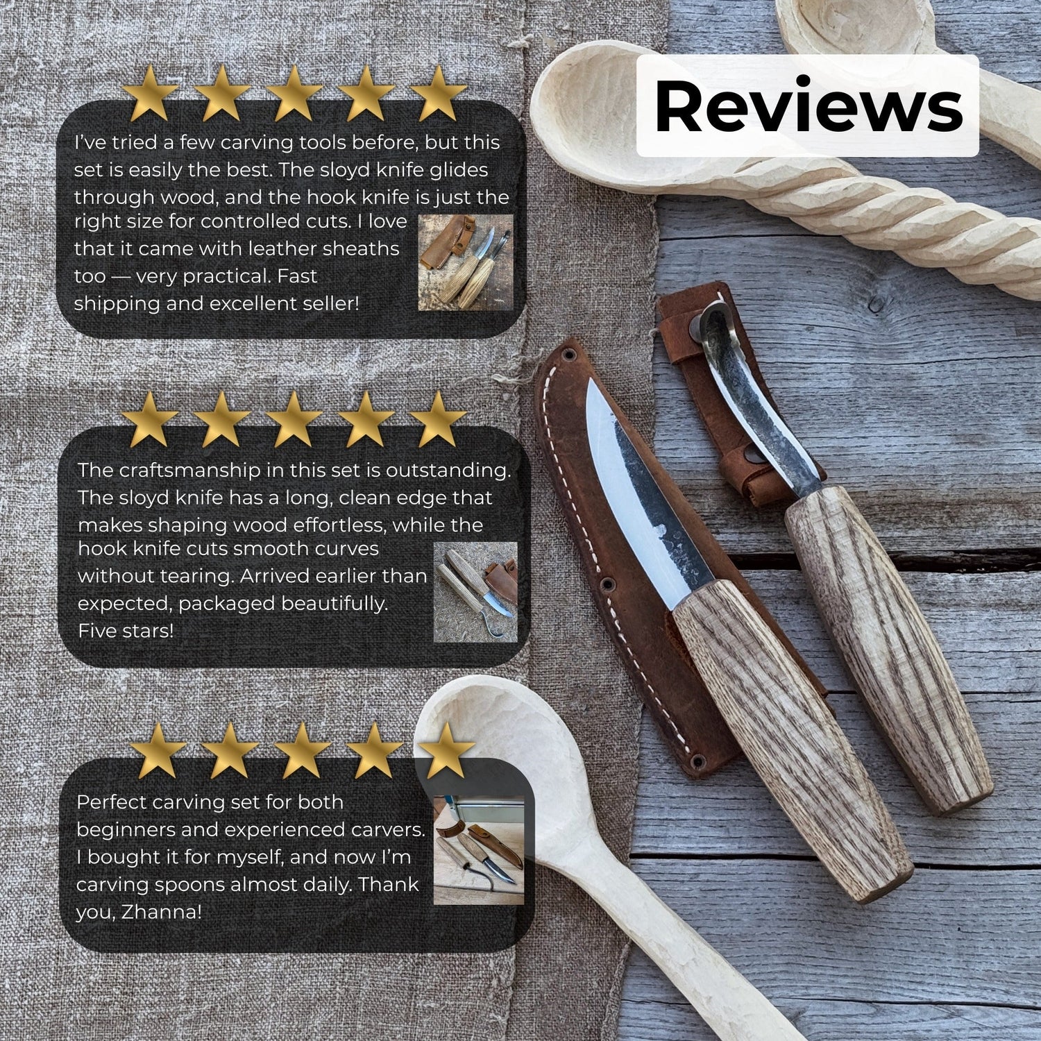 2-Piece Wood Carving Knife Set with Leather Sheaths