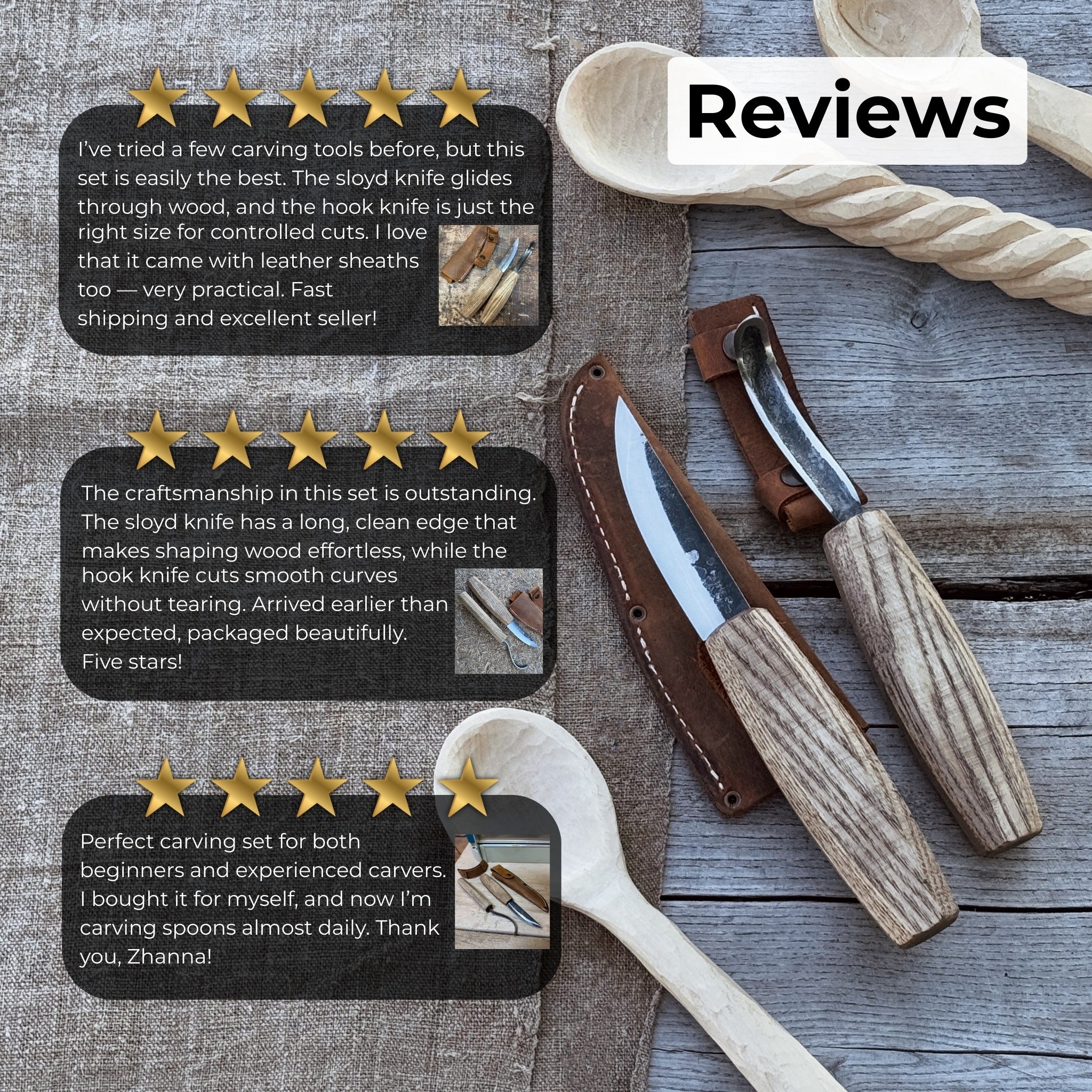 2-Piece Wood Carving Knife Set with Leather Sheaths