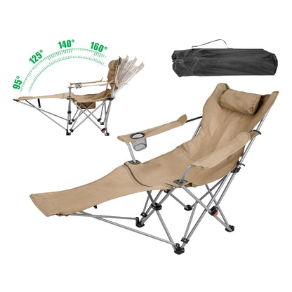 Reclining Camping Chair with Footrest 4-Position Adjustable Outdoor Folding Chair Heavy Duty Portable Camping Lounge Chair with Headrest Cup Holder &amp;