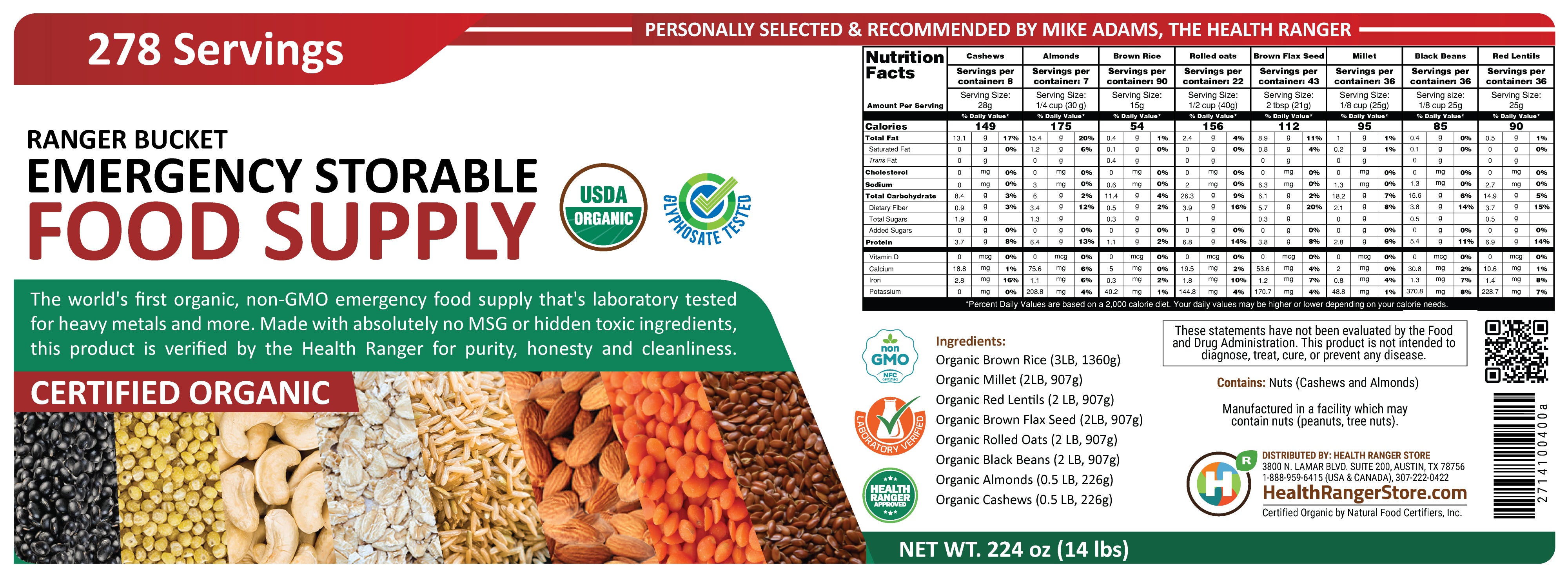 536 Servings Ranger Bucket Set Organic Emergency Storable Food Supply A23 A24 A26 B17 B19