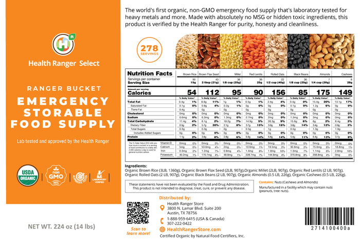 (536 Servings) Ranger Bucket Set - Organic Emergency Storable Food Supply (A23/A24/A26 + B17/B19)