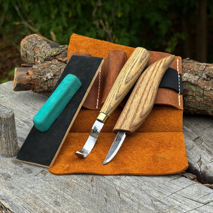3-Piece Spoon Carving Set – Whittling Knife, Hook Knife &amp; Sharpening Strop