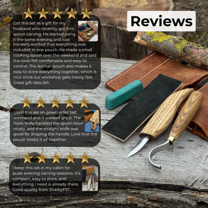 3-Piece Spoon Carving Set – Whittling Knife, Hook Knife &amp; Sharpening Strop