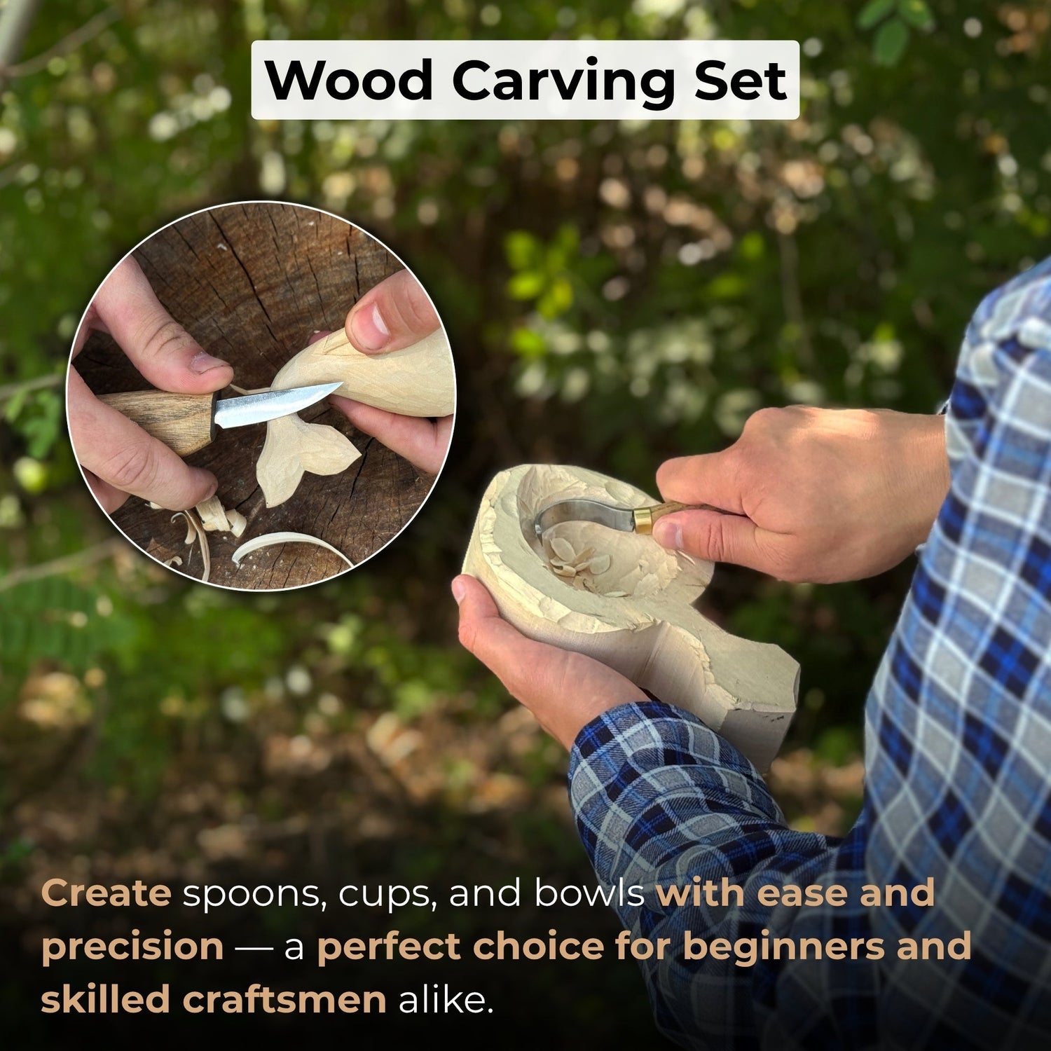 3-Piece Spoon Carving Set – Whittling Knife, Hook Knife &amp; Sharpening Strop