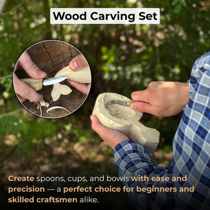 3-Piece Spoon Carving Set – Whittling Knife, Hook Knife &amp; Sharpening Strop