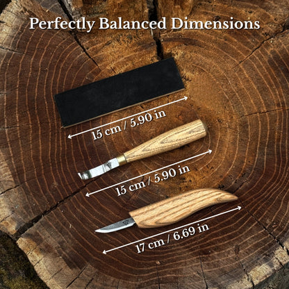 3-Piece Spoon Carving Set – Whittling Knife, Hook Knife &amp; Sharpening Strop