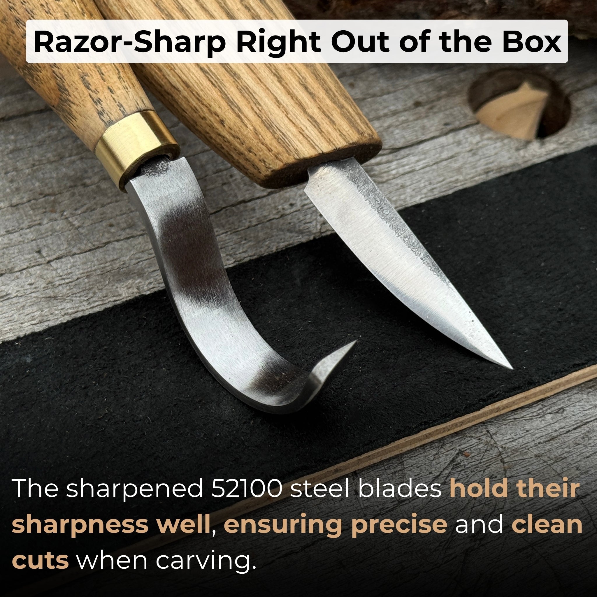 3-Piece Spoon Carving Set – Whittling Knife, Hook Knife &amp; Sharpening Strop