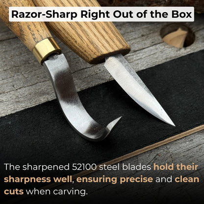3-Piece Spoon Carving Set – Whittling Knife, Hook Knife &amp; Sharpening Strop