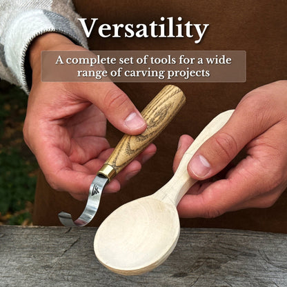 3-Piece Spoon Carving Set – Whittling Knife, Hook Knife &amp; Sharpening Strop