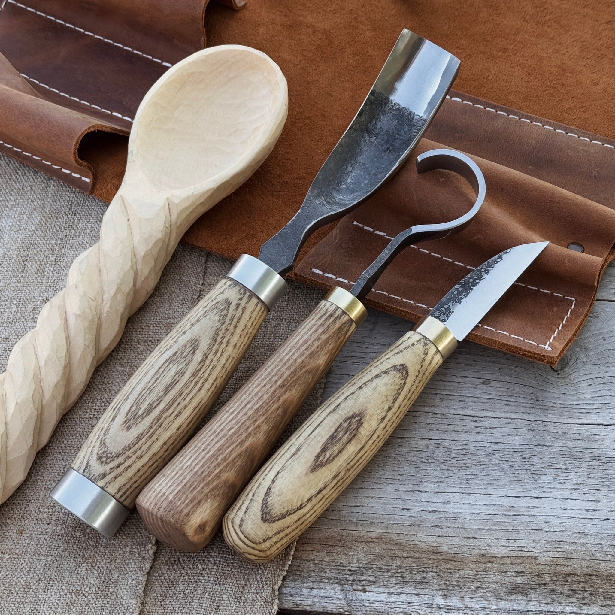 3-Piece Spoon Carving Set with Leather Roll – Health Ranger Store