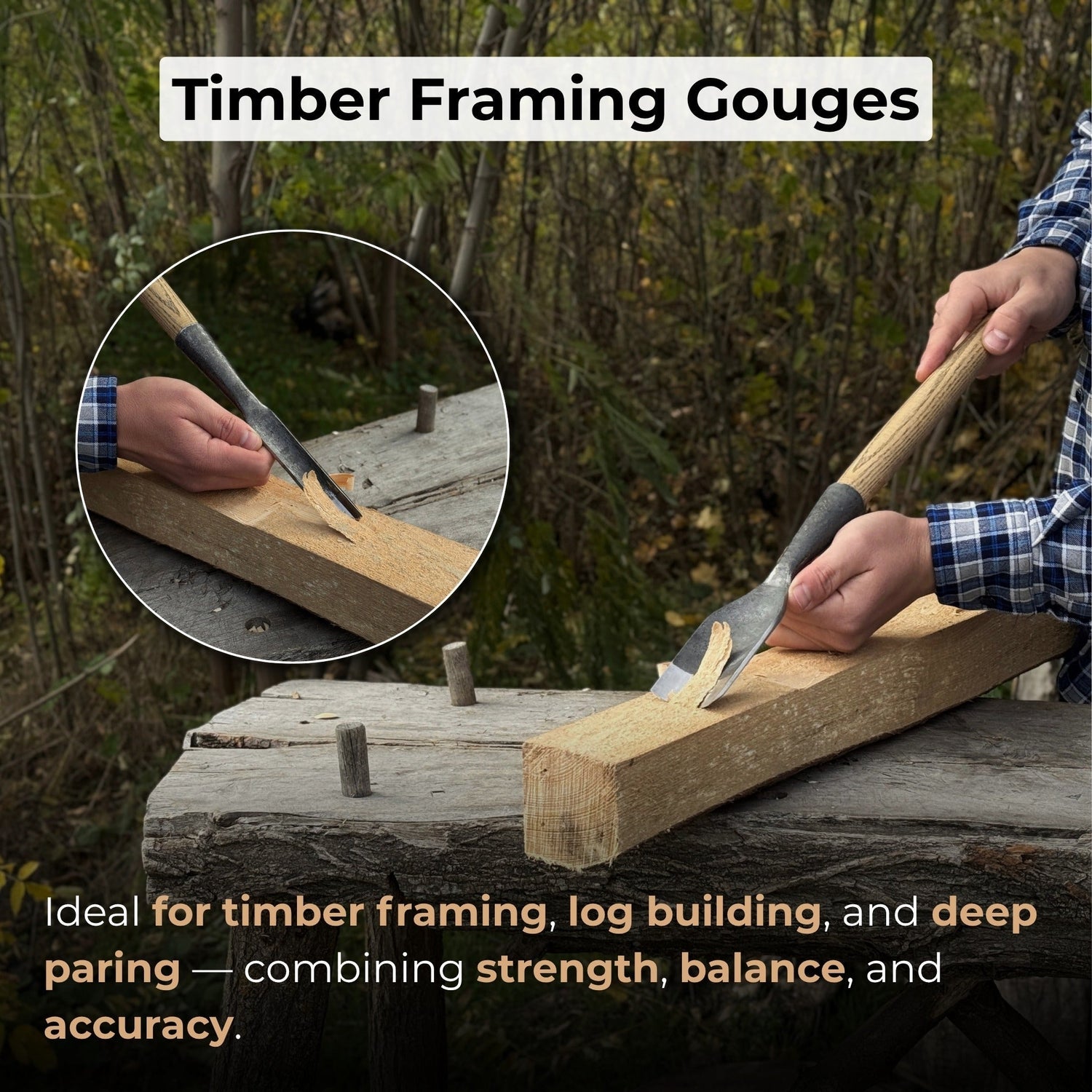 3-Piece Timber Framing Rounded Chisel Set