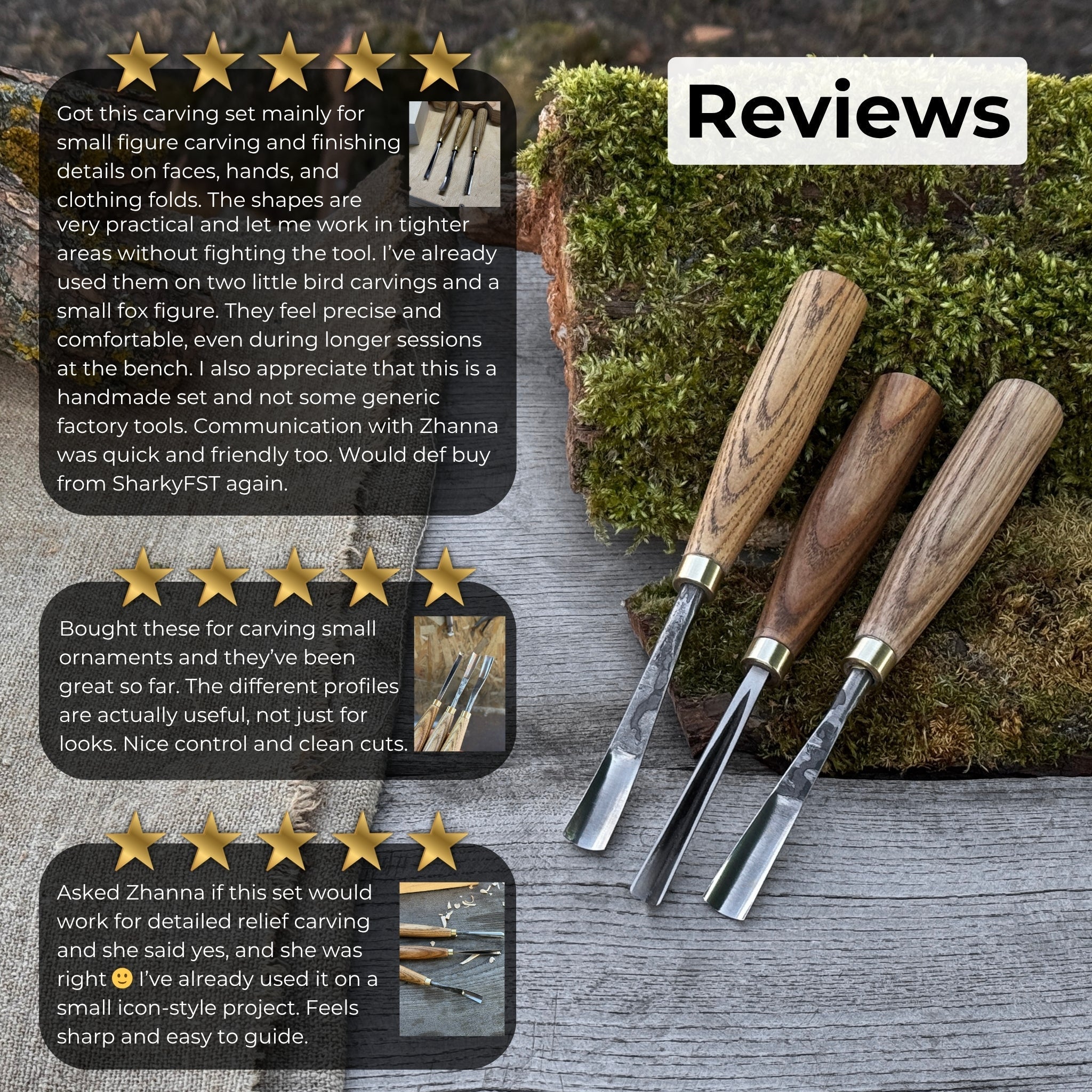 3-Piece Wood Carving Chisel &amp; Gouge Set