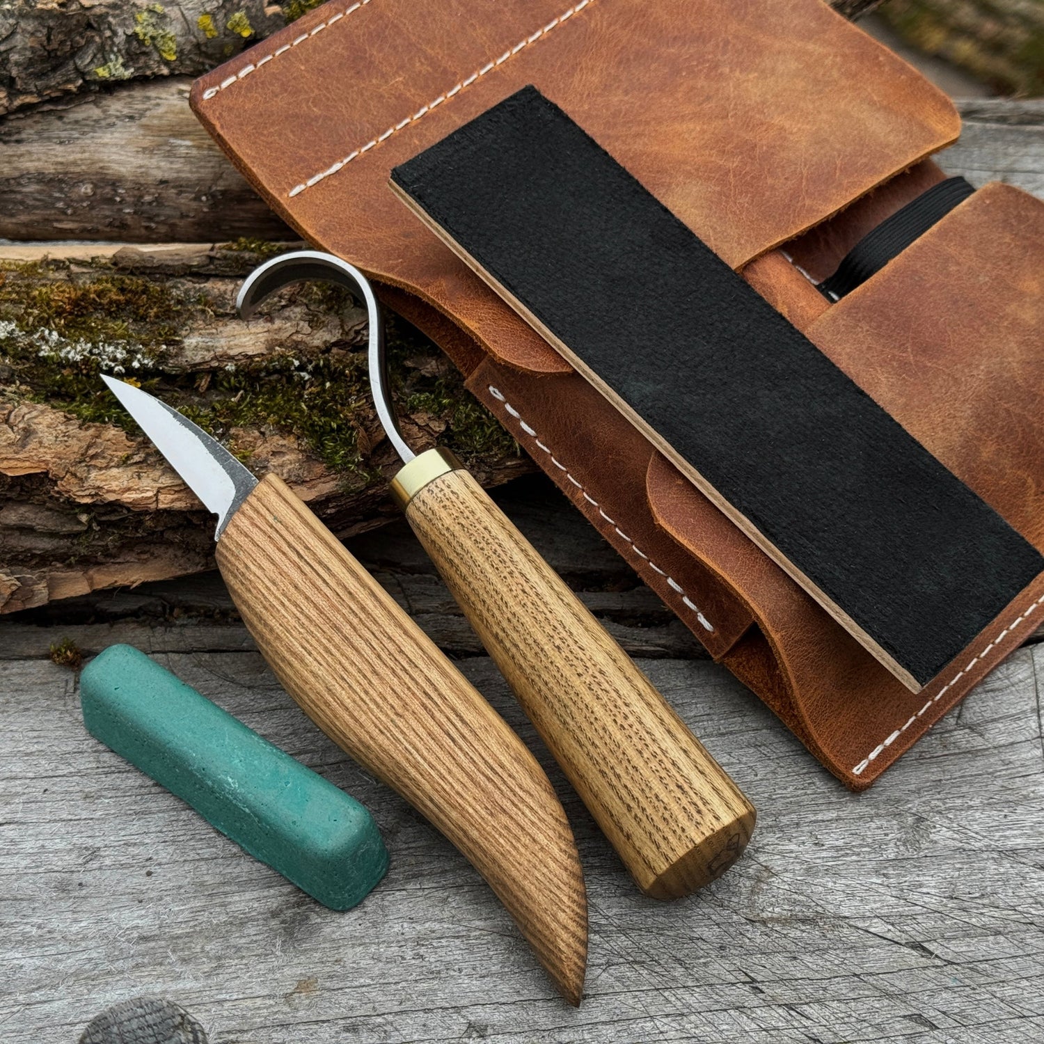 3-Piece Wood Carving Knife Set – Whittling Knife, Hook Knife &amp; Leather Strop