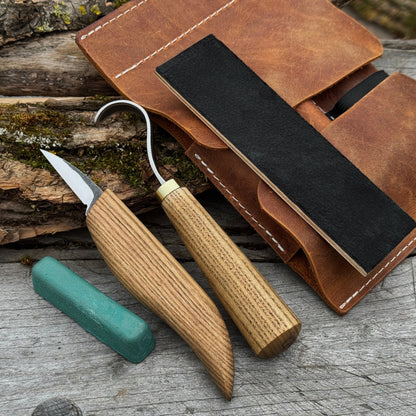 3-Piece Wood Carving Knife Set – Whittling Knife, Hook Knife &amp; Leather Strop