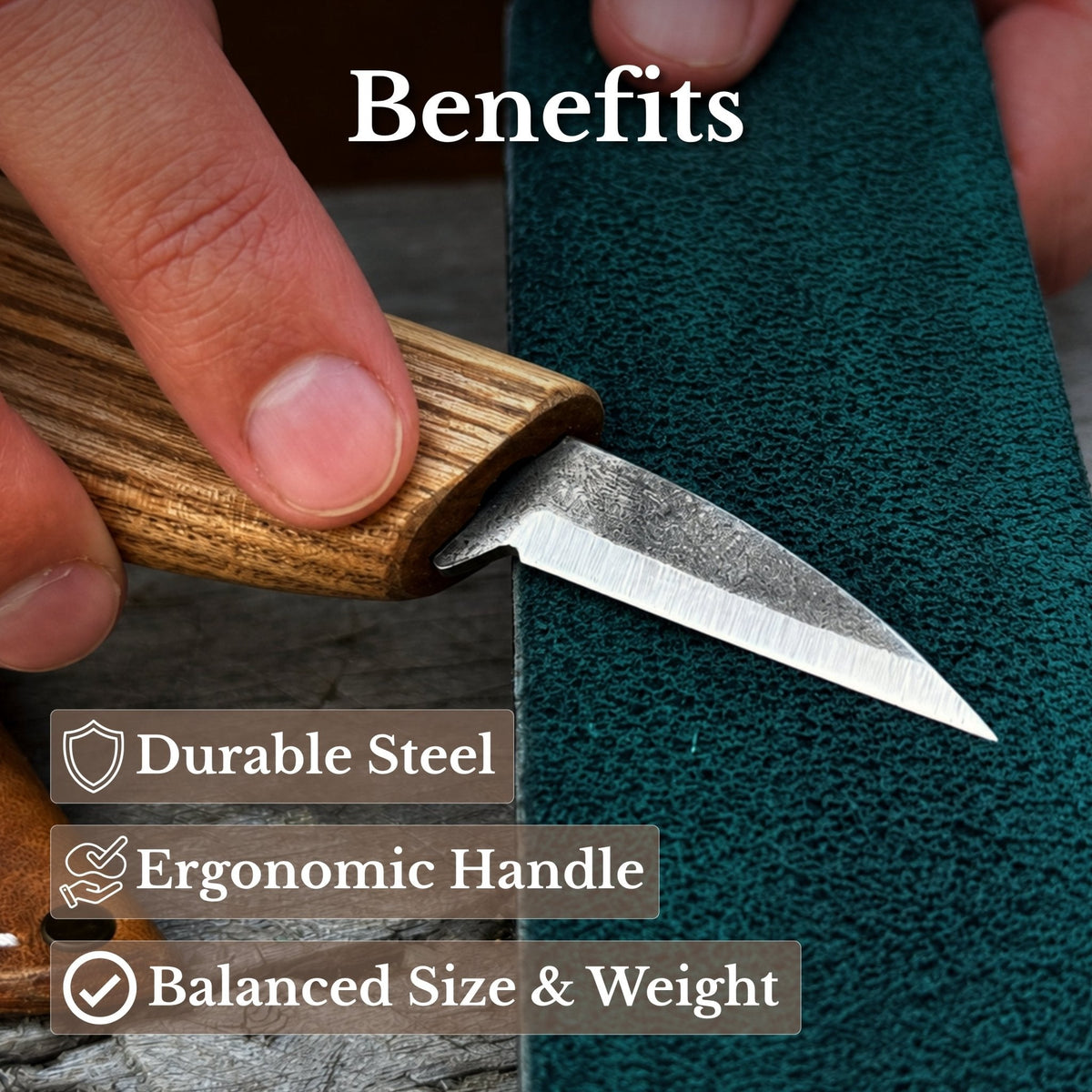 3-Piece Wood Carving Knife Set – Whittling Knife, Hook Knife &amp; Leather Strop