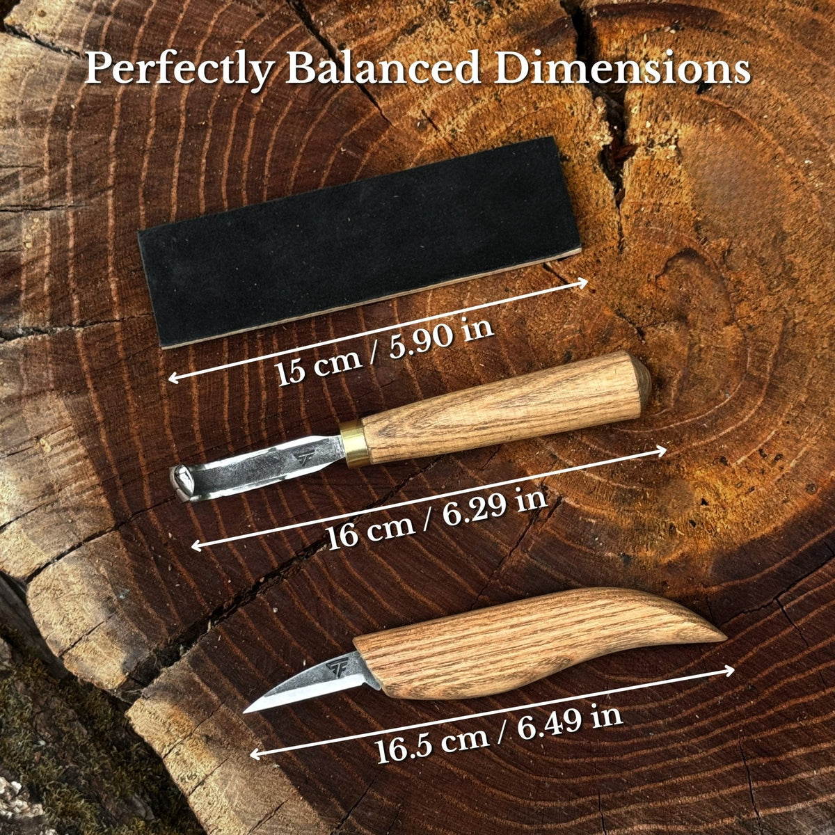3-Piece Wood Carving Knife Set – Whittling Knife, Hook Knife &amp; Leather Strop