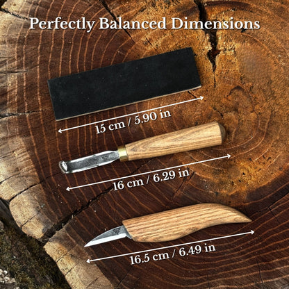3-Piece Wood Carving Knife Set – Whittling Knife, Hook Knife &amp; Leather Strop