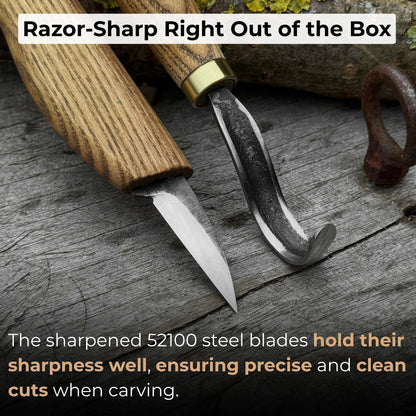 3-Piece Wood Carving Knife Set – Whittling Knife, Hook Knife &amp; Leather Strop