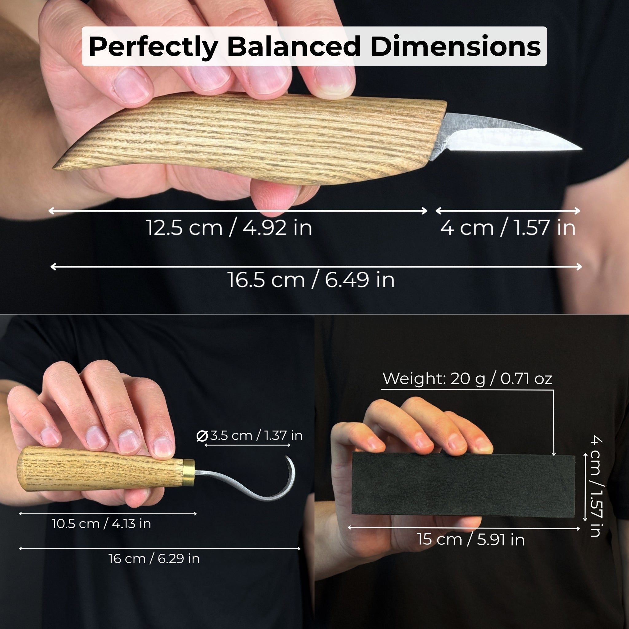 3-Piece Wood Carving Knife Set – Whittling Knife, Hook Knife &amp; Leather Strop