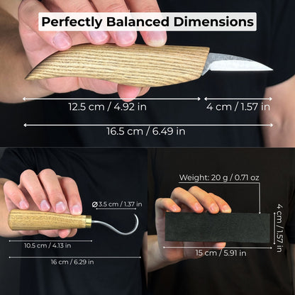 3-Piece Wood Carving Knife Set – Whittling Knife, Hook Knife &amp; Leather Strop