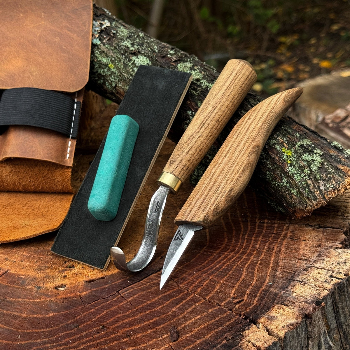 3-Piece Wood Carving Knife Set – Whittling Knife, Hook Knife &amp; Leather Strop