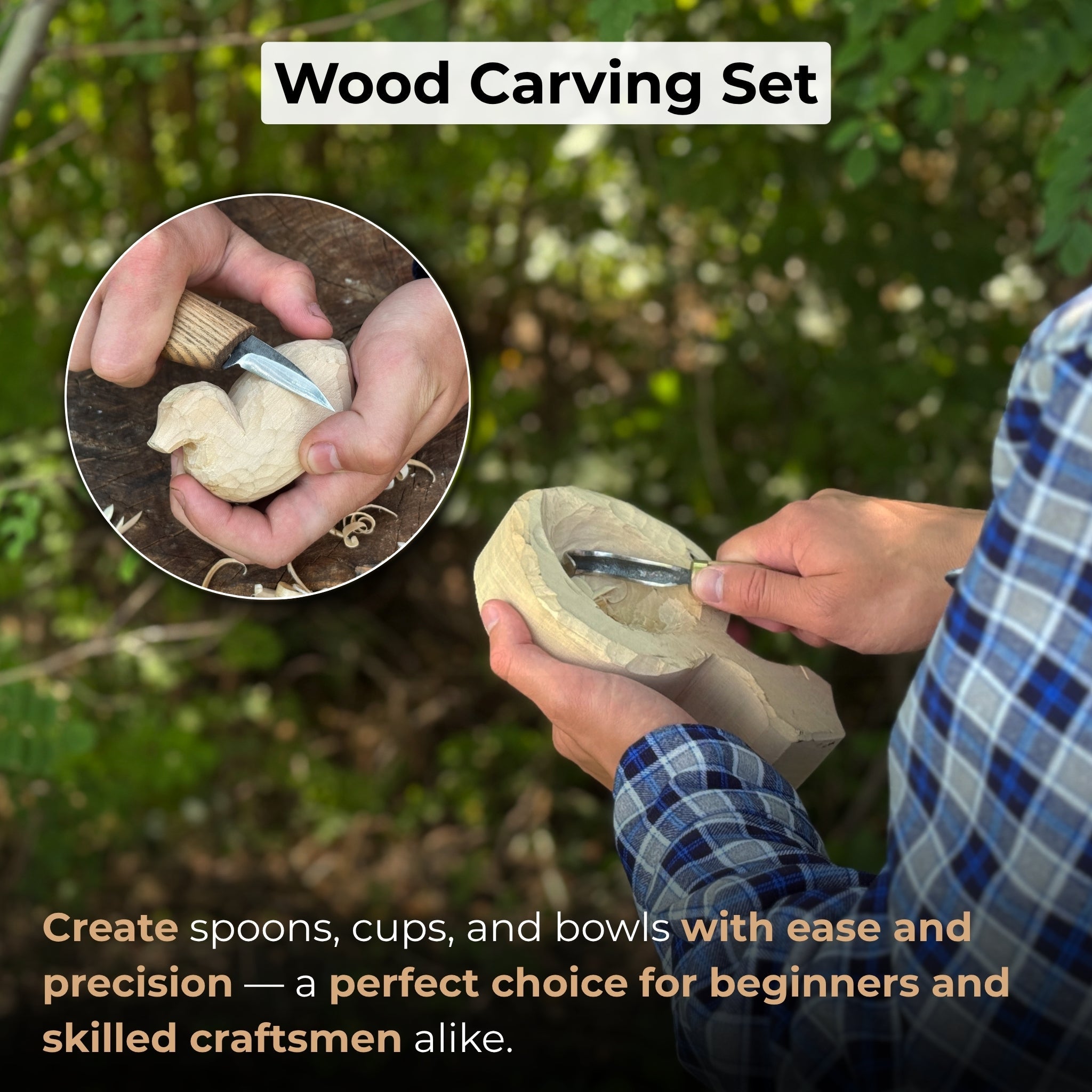 3-Piece Wood Carving Knife Set – Whittling Knife, Hook Knife &amp; Leather Strop