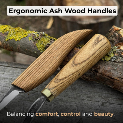 3-Piece Wood Carving Knife Set – Whittling Knife, Hook Knife &amp; Leather Strop